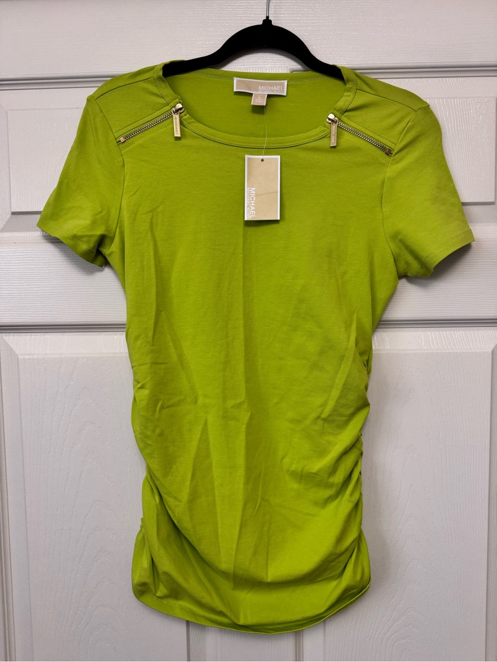 Michael Kors Lime Green Short Sleeve Zip-Shoulder Tee
